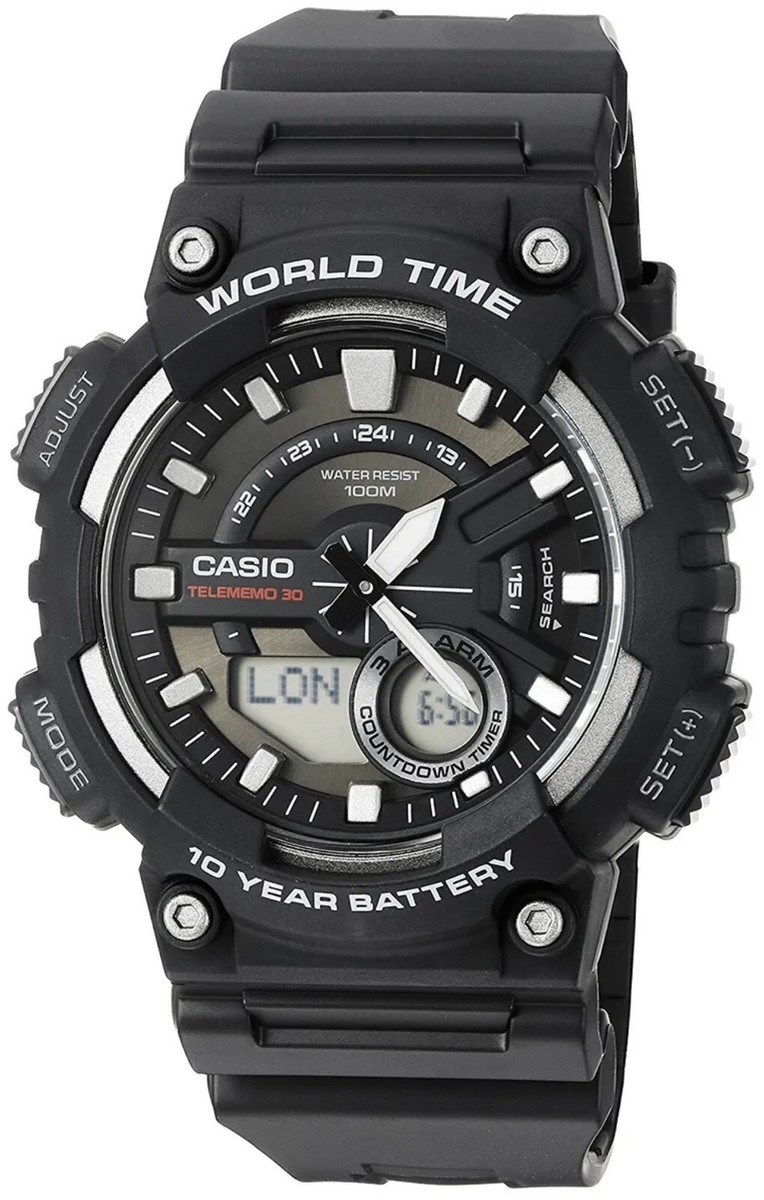 Casio Telememo 30 Men's Black Watch AEQ110W1AV for sale online