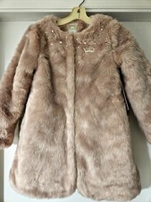 Disney Store Princess Pink Faux Fur Jacket-Coat Pearls Gems Satin sz 9-10 nwt