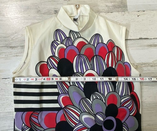 Vtg 70s Womens Sz M Abstract Trippy Print Disco Mod Sleeveless Top - Plz Reas - Picture 10 of 12