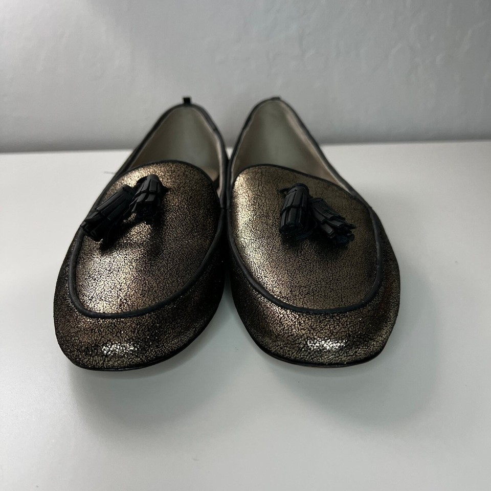 Boden Ines Gold Tassel Leather Loafers Size 7.5 (EU 38.5) Preppy Trendy