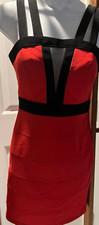 CRYSTAL DOLL BODYCON MESH ILLUSION BUST RED BLACK CLUB DRESS SIZE 3 JUNIOR EUC