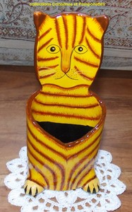 Chat Pot A Crayon Ou Porte Lunette Papier Mache Peint A La Main Ebay