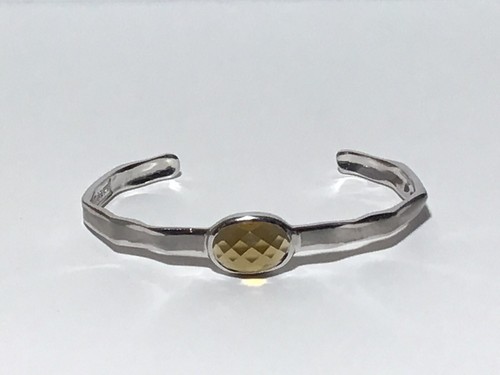 Charles Garnier 925 Sterling Silver Smoky Quartz Faceted Stone Cuff Bracelet