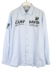 Camp David Men Shirt XL Blue Long Sleeve Regular Fit Collared Embroidered Button