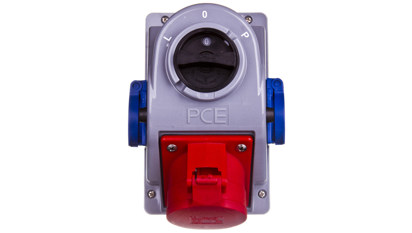 Fixed socket with switch L-0-P 32A 5P 400V + 2x 2P+Z 230V IP44 COMBO-POL  /T2UK