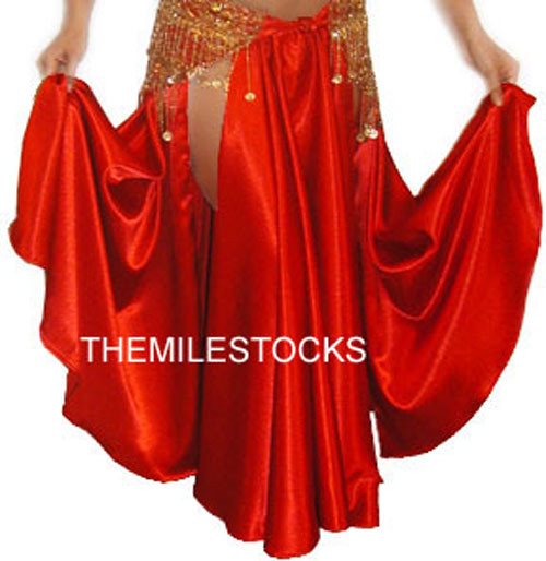 TMS ROJO Satén Hendidura Círculo Falda Disfraz Danza del Vientre Tribal Gitan...