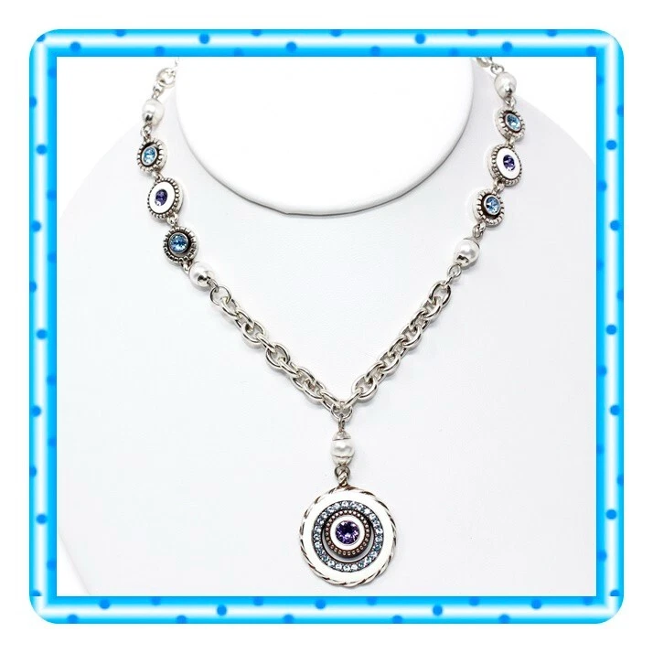 Collar Brighton Halo Perla Clara Colgante Plata Azul Púrpura Nuevo sin Etiquetas $118 Foto 2 de 3