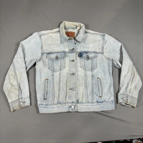 Levi's Trucker Jacket Women Large Blue Denim Detailed Pocket Collar Button Front