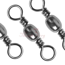 50pcs Fishing Swivels Rolling Barrel Swivel Solid Ring Fishing Connector #1-#5/0