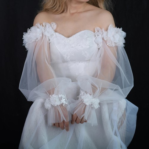 Removable Sleeve Bride Wedding Gloves Detachable Tulle Wedding Dress Accessories - Picture 17 of 17