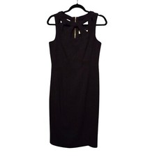 Eliza J Sheath Dress Womens Sz 8 Black LBD Geometric Cutout Lined Date Night 