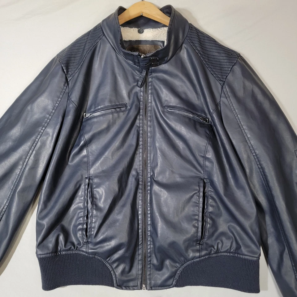 Cavalini Faux Leather Fleece Lined Jacket Sz 2XL Womens Blue Cable Knit Hoodie - Image 3 of 4