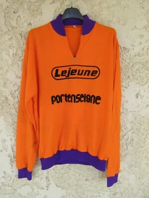 Maillot cycliste LEJEUNE PORTENSEIGNE vintage orange shirt trikot L/S années 70 - Photo 1/4