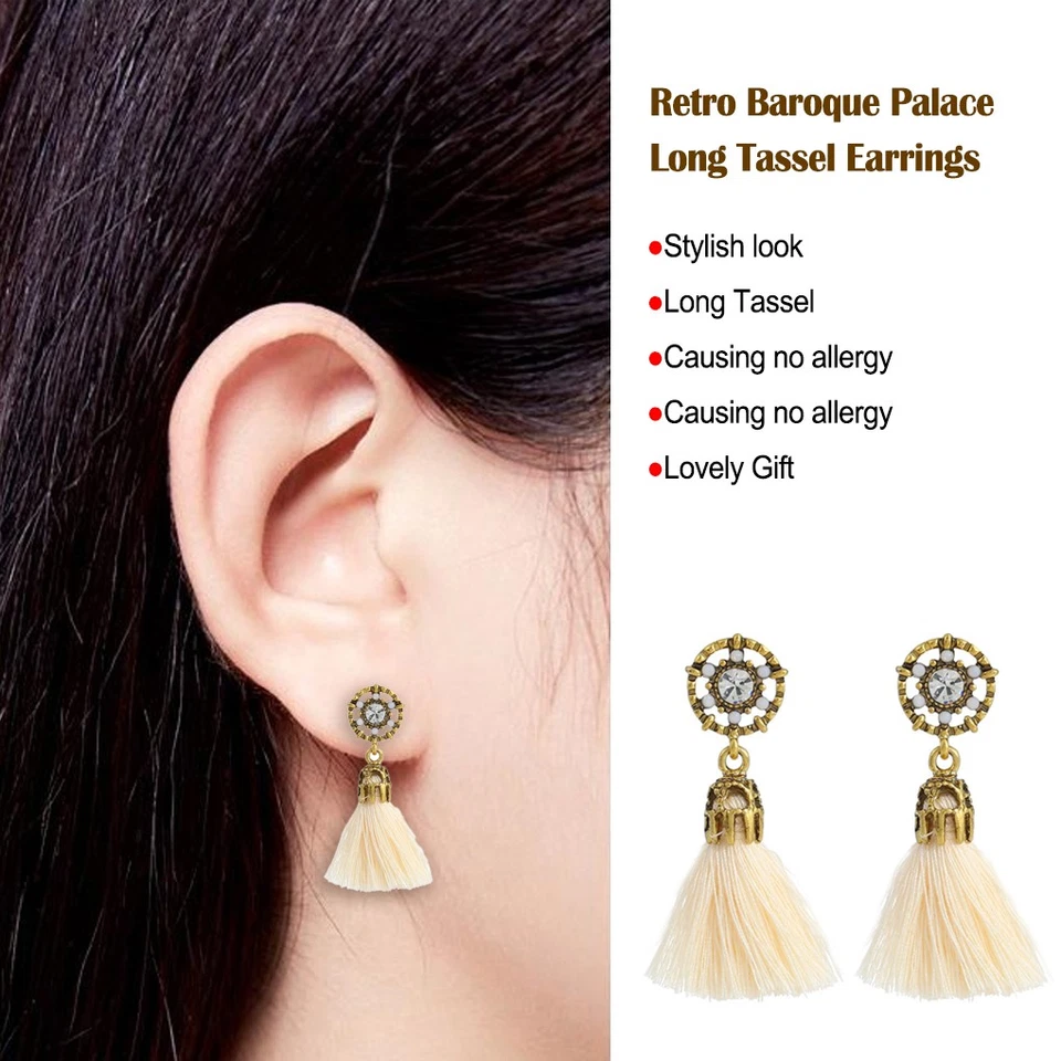1/2/3 Long Tassel Earrings Retro Baroque for Palace Ear Ring Fashionable Woman - Image 3 of 4