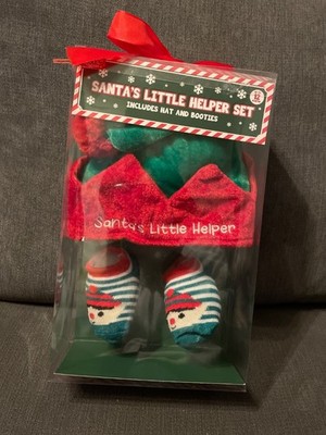 neues Weihnachtsmann kleines Helfer Set, Baby Mütze und Booties, lustige Weihnachten, Elfe, bis 12m