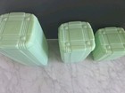 Set Of 3 Green Jadeite Glass Canister With Lids Crisscross Cracker Barrel  1990s — photo 2