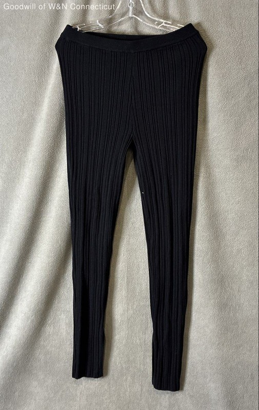Open Edit Women's Black Ribbed Knit Sweater Pants High Rise Inseam 33 Sz M