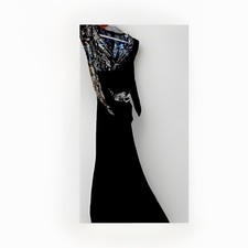 Black Silver Sequin Embellished Formal Evening Gown Dress Elegant Floor Length