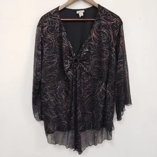 Fashion Bug Womens Whimsigoth Fairy Grunge Babydoll Top Size 4X Glitter Sheer