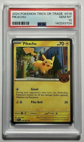 Pikachu 018/091 PSA 10 GEM MINT •x2 SWIRL/HOLOBLEED• S&V: Trick Or Trade 2024