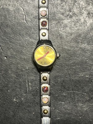 Vintage NOMINATION Watch With Red And White Opals Charms Bracelet  Needs Battery