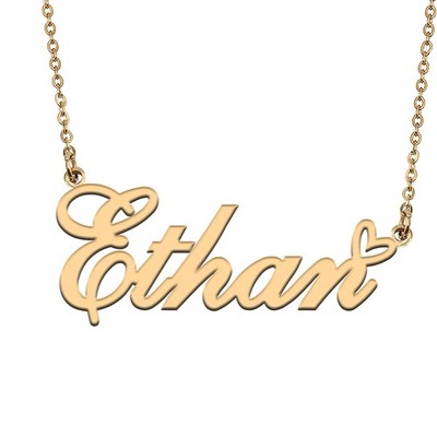 Ethan Namenskette für Damen Edelstahl Halskette Herz Anhänger Schmuck Gif