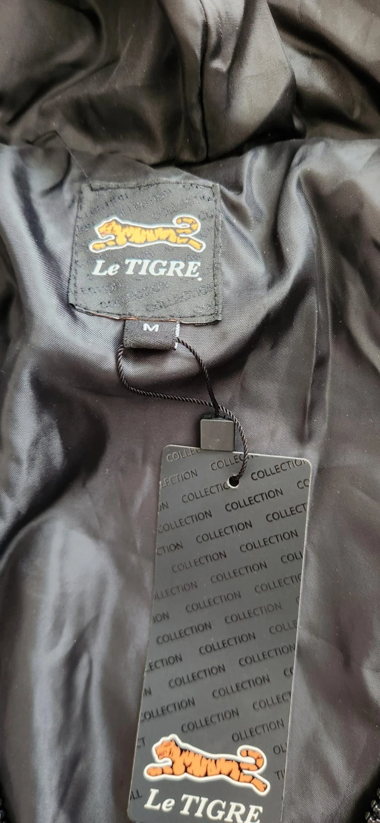 Le Tigre Collection Men's Hooded Jacket Size M Black Gray Full Zip Colorblock - product detail image 10