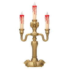 Way To Celebrate Light-Up Skull Candelabra Gold Halloween Decor 13.8"