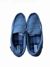 Dearfoams Men's Grey Herringbone Moccasin Slippers Size Large 11-12 Plaid Lined