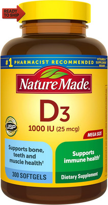 Nature Made Vitamin D3 1000 IU (25 Mcg), Vitamin D Supplement for Bone, Teeth, M