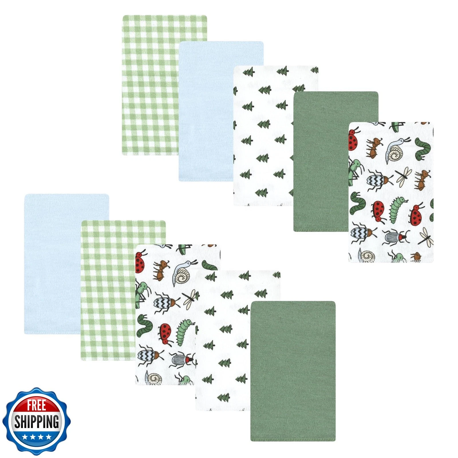 Luvable Friends Hudson Baby Flannel Burp Cloths 10pk, Garden Bugs