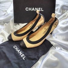 CHANEL Pumps Bicolor Beige Black Women's Size EU37/US6.5