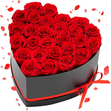 24PCS Preserved Flowers Rose Heart Shape Box Round Forever Flowers Valentine day