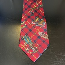 Tommy Hilfiger Vintage Silk Tie Winter Sports Red Plaid Made In USA