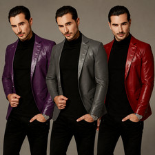 Herren Leder Blazer Echt Lammleder Zwei Knopf...
