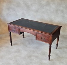 Antique Edwardian Large Oak Writing Desk Leather Top Library Table 2 Drawer