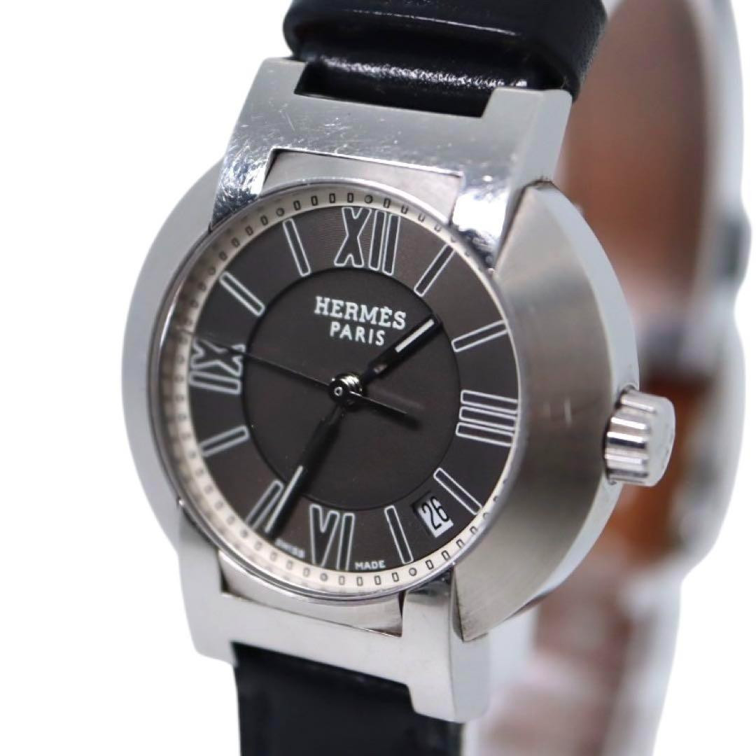 Hermes Watch Nomad Compass Auto Ladies Ss Black G Engraved