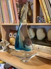 Murano Glass Inspired Sailboat Turquoise and Clear 14”Tall 7” Wide Blown Glass