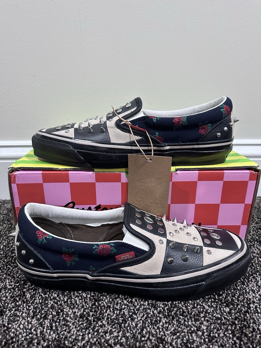 Gucci x Vans Black Checkered Leather Suede Studded Slip Ons | eBay