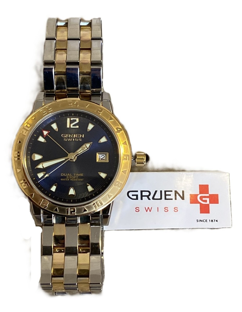 Gruen Swiss Dual-Time Diver GSM007 Mens Wristwatch, Jeweled