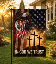 Patriotic Christian Garden Flag Eagle Crosses Religious Yard Banner Decor