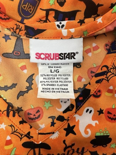Scrubstar Halloween Cartoon Scrub Top Size L Ghosts Candy Stretch Spiders Orange - Picture 9 of 11