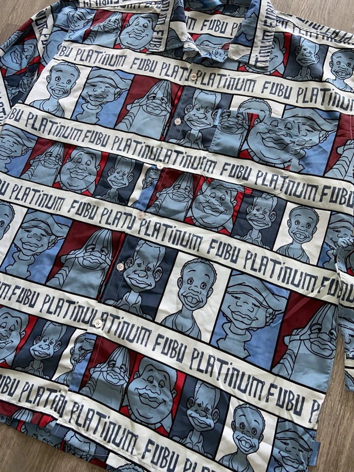 Camisa facial estampada vintage platino FUBU Fat Albert & The Gang Y2K 3XL Foto 3 de 4