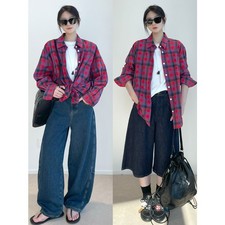 THE ROW Women's Autumn Long Sleeves Loose Plaid Shirt