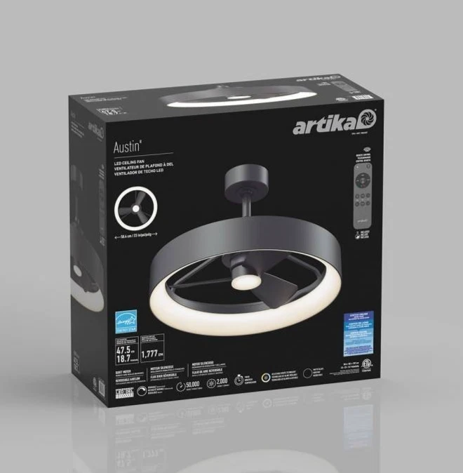 ARTIKA AUSTIN 23" FANDELIER Ceiling Fan + LED Light + Remote Costco Open Box - Image 2 of 4