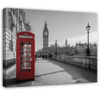 Leinwand Stadt London Big Ben Telefonzelle Wandbild Leinwandbild Wanddeko 284 - Bild 1 von 4