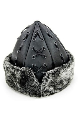 Miss Tesettür Turkish Ottoman Bork Hat, Ertugrul Leather Fur Winter Cap, Grey...