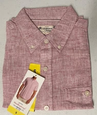 Weatherproof Vintage Men's Linen Blend Short Sleeve Woven Shirt RED Button SMALL