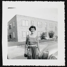 1950s JAGUAR XK w Smiling Lady: Vintage Found Photo SNAPSHOT