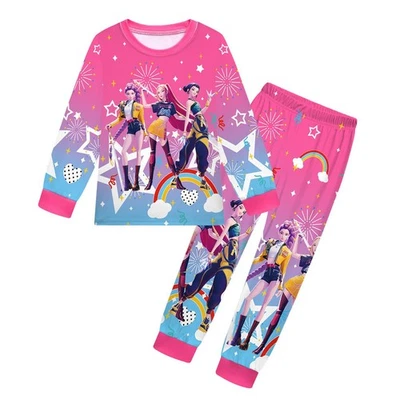 TONG SHI JIE New K-Pop Demon Hunters Girls Pyjamas – Pink Anime Nightwear Top & Bottom Set